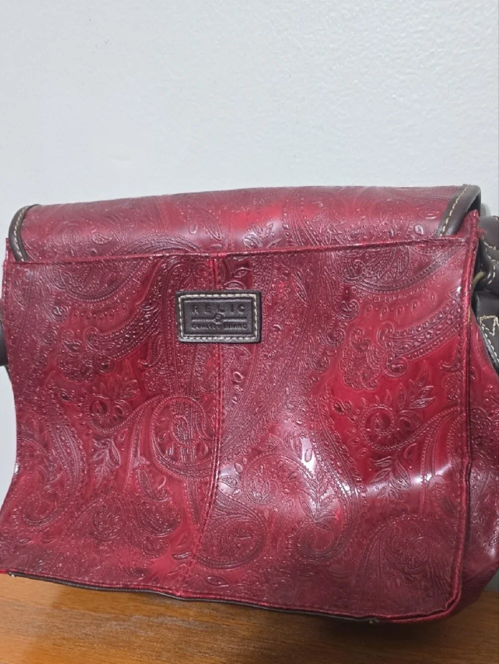 Red Embossed Floral Crossbody Bag